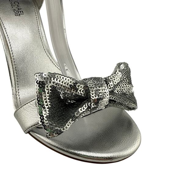 Michael Kors Paris Women's Size 7 M Silver Sequin Heels Ankle Strap Sandal NWB - Picture 2 of 12